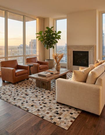 8' 1 x 10' Cowhide Leather Rug
