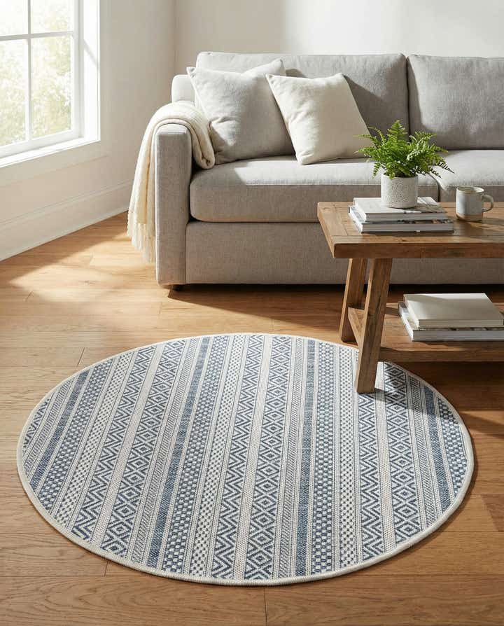 3' x 3' Easy-Clean Ribbon Indoor / Outdoor Round Rug