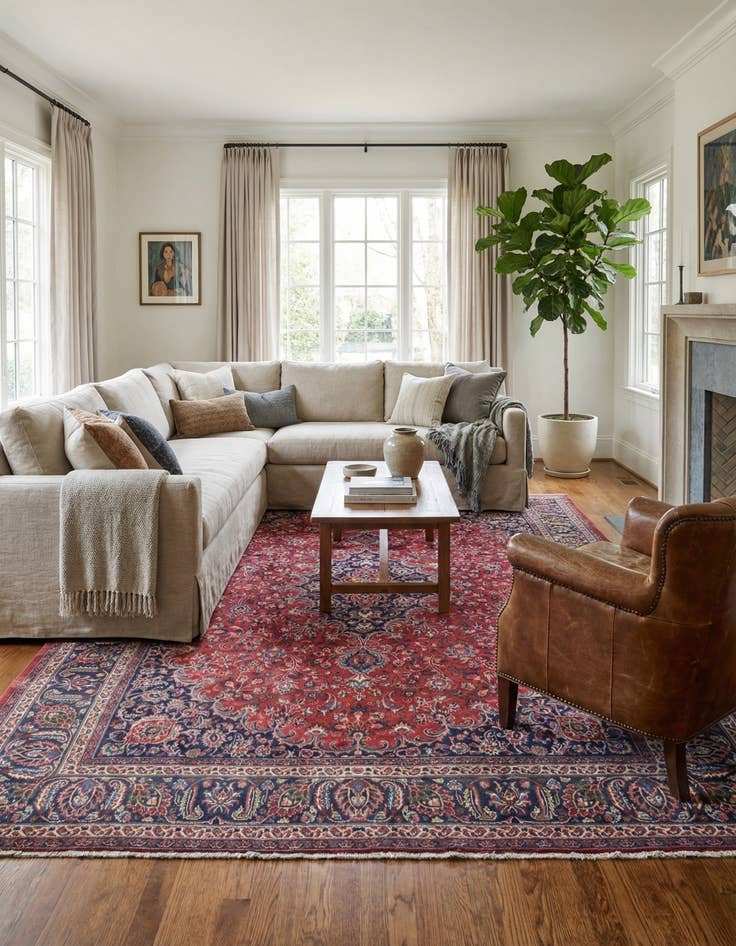 Detail image of  9' 8 x 12' 7  Hand Knotted Mashad Persian Wool Rug