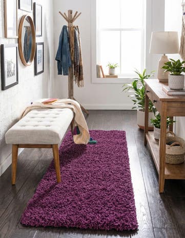Eggplant Purple Solid Shag Runner Rug