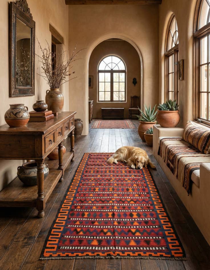 Detail image of 4' 7 x 9' 5  Hand Woven Kilim Fars Wool Runner Rug