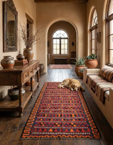 4' 7 x 9' 5 Hand Woven Kilim Fars Wool Runner Rug