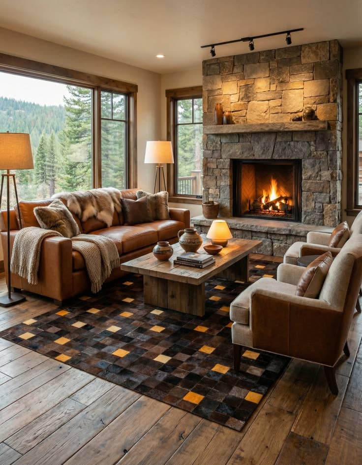 Detail image of 5' 2 x 8' 1 Cowhide Stocks Rug