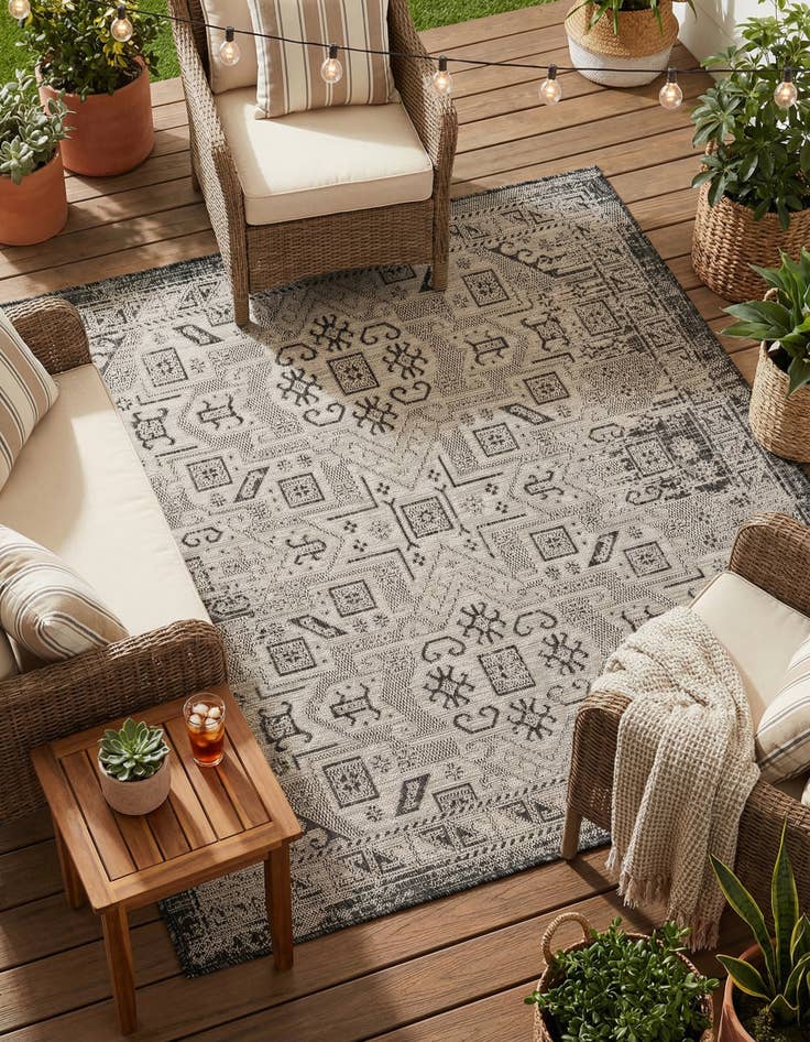 Detail image of  5' 3 x 5' 3  Washable Aztec Indoor / Outdoor Square Rug