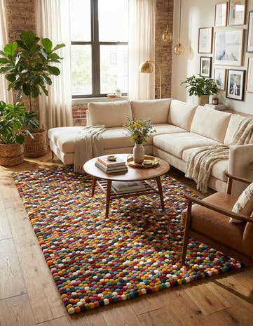 6' 1 x 9' Felt Ball Wool Rug
