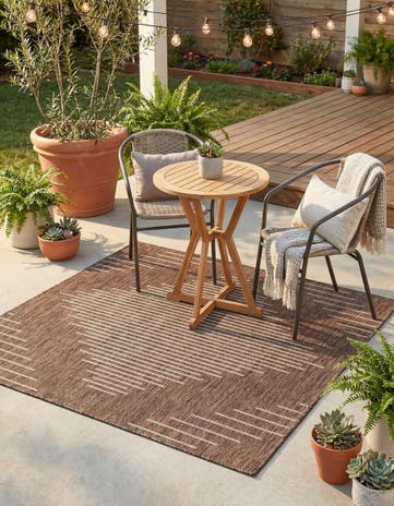 Brown Easy-Clean Modern Indoor / Outdoor Square Rug