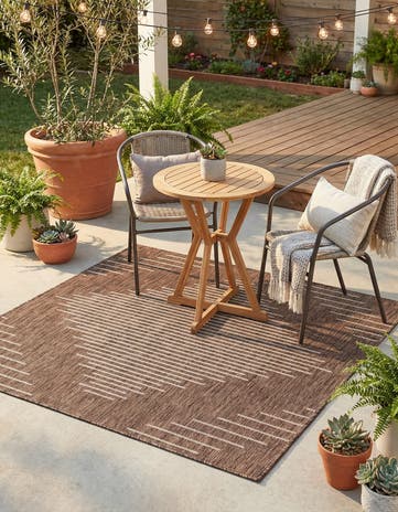 Brown Easy-Clean Modern Indoor / Outdoor Square Rug