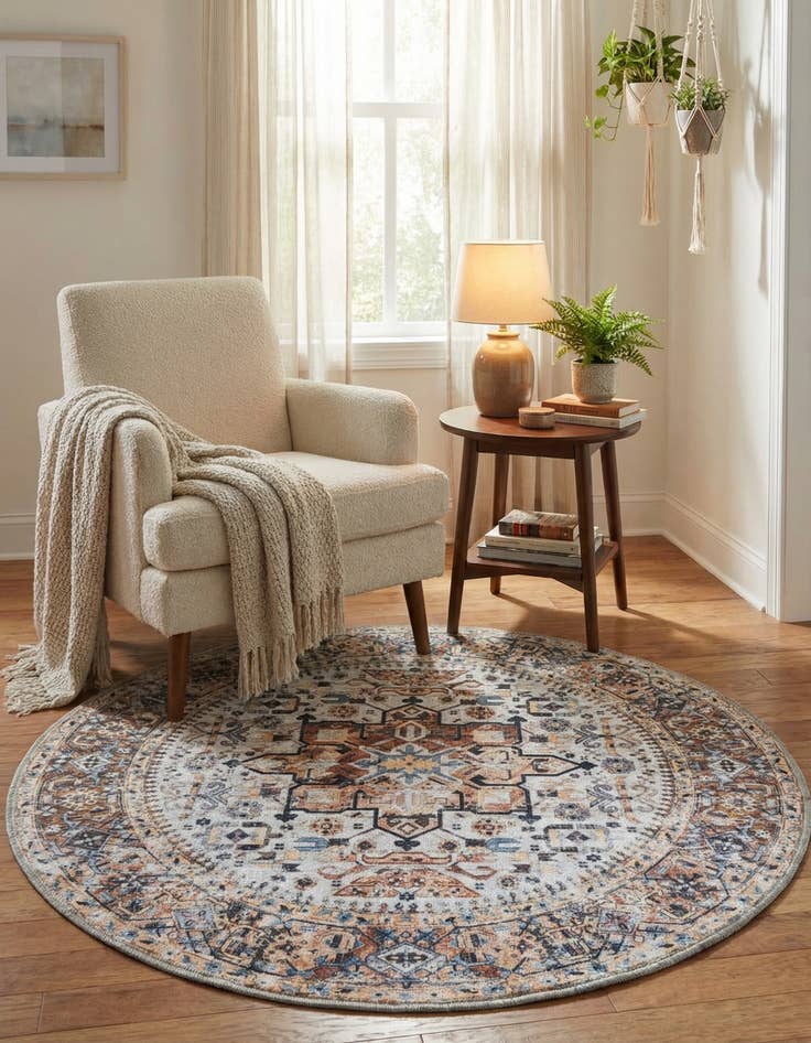 Detail image of 3' 3 x 3' 3  Washable Yara Round Rug