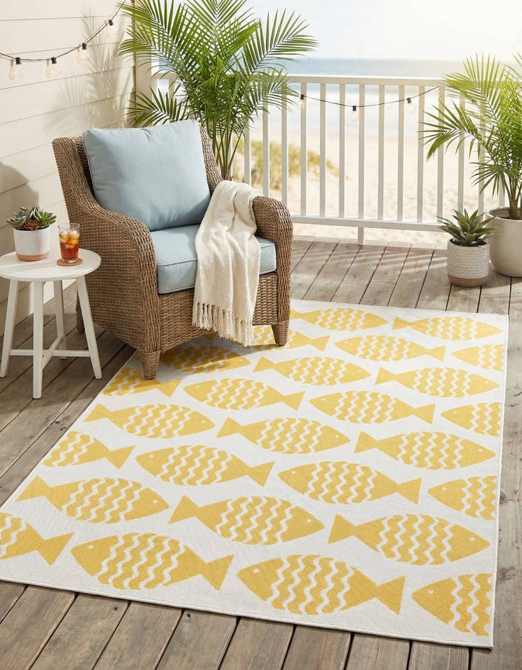 Detail image of 5' 3 x 8'  Washable Coastal Indoor / Outdoor Rug
