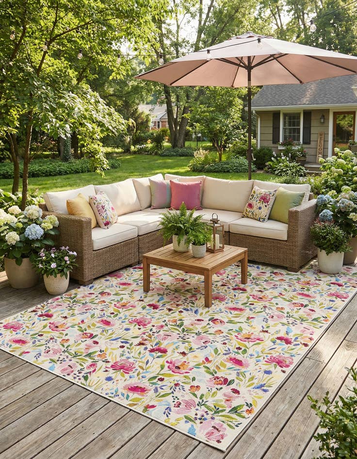 Detail image of 10' x 14' 2  Washable Botanical Indoor / Outdoor Rug