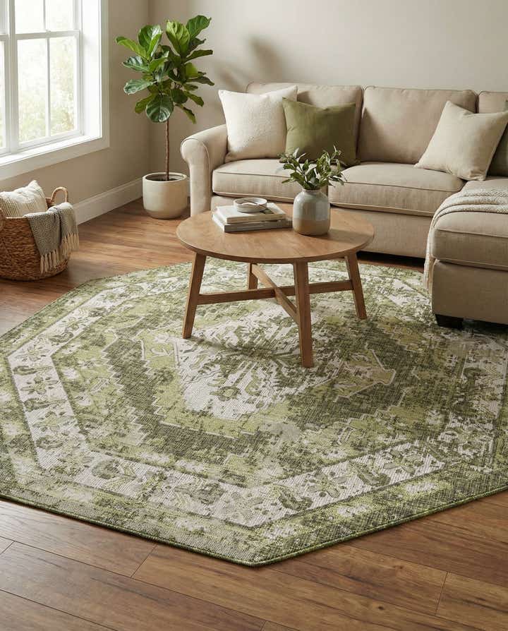 7' 10 x 7' 10 Easy-Clean Traditional Indoor / Outdoor Octagon Rug