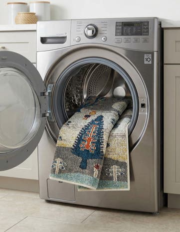 Ivory Gray Blue Washable Vivid Rug