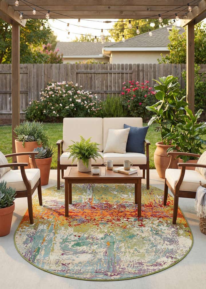 5' x 8' Easy-Clean Modern Indoor / Outdoor Oval Rug