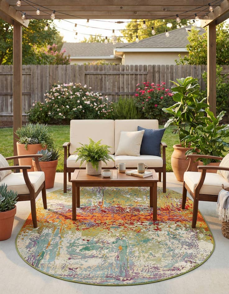 Detail image of 5' x 8'  Washable Modern Indoor / Outdoor Oval Rug