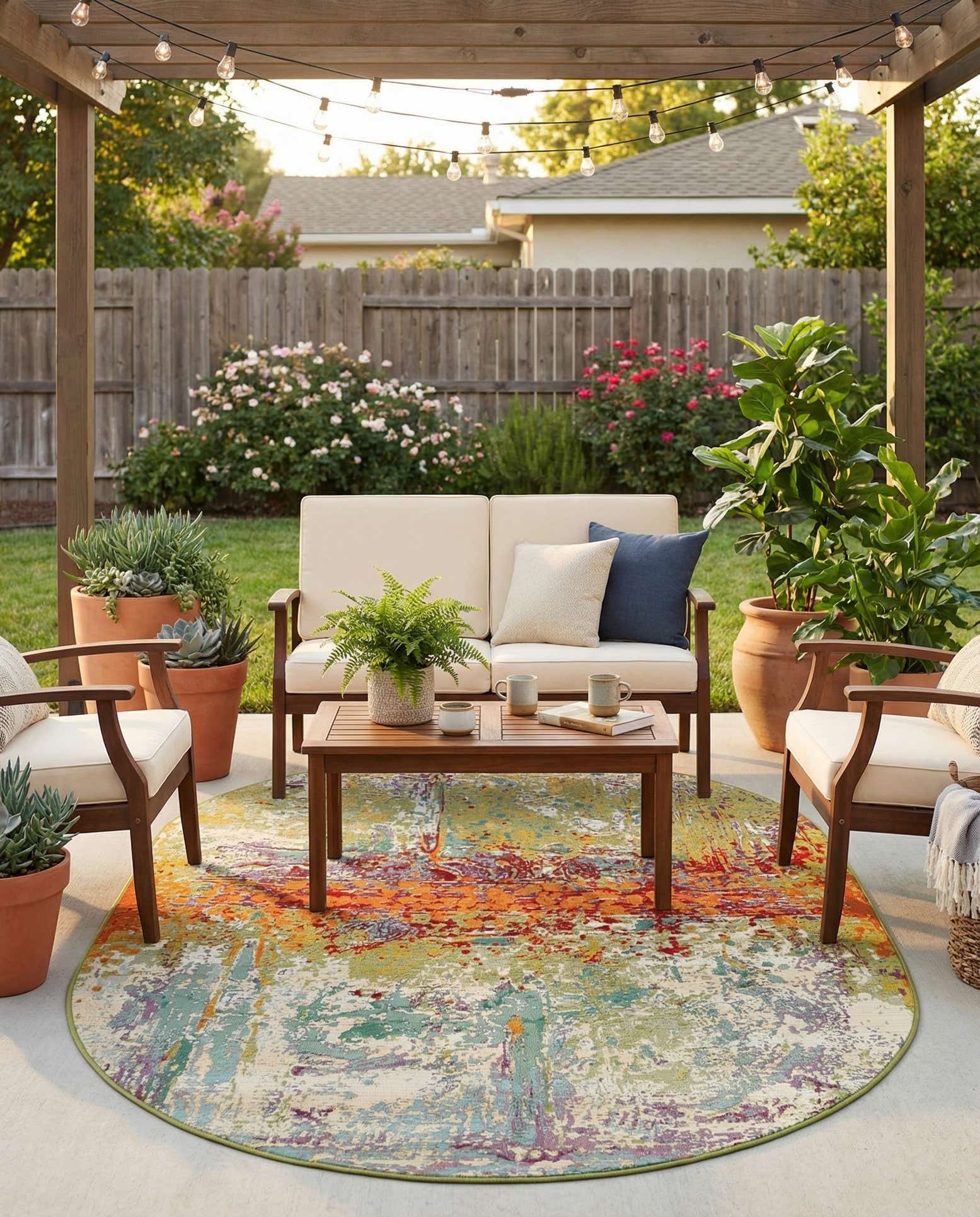 5' x 8' Easy-Clean Modern Indoor / Outdoor Oval Rug