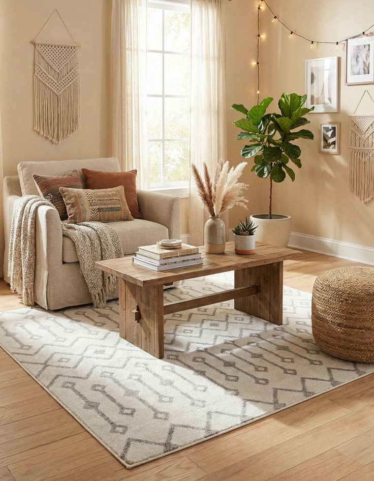 Detail image of  5' 3 x 5' 3 Bohemian Trellis Square Rug