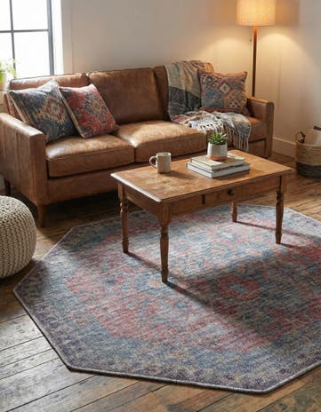 Rust Blue Washable Sisu Octagon Rug
