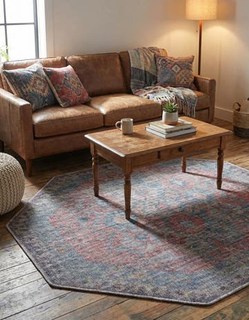 Rust Blue Washable Sisu Octagon Rug