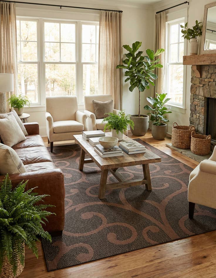 Detail image of 8' x 11' 4  Washable Botanical Indoor / Outdoor Rug