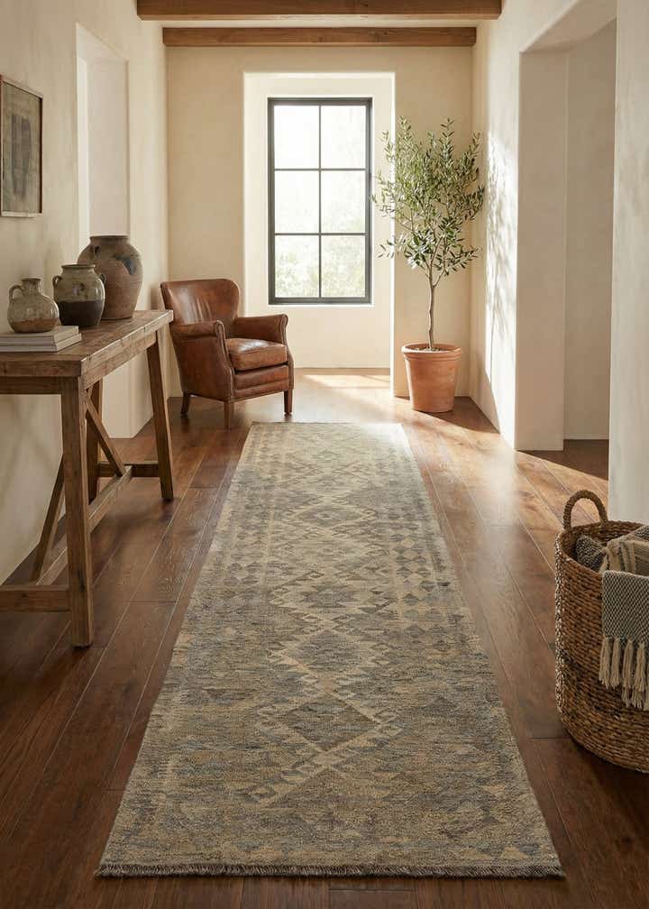 2' 8 x 9' 9 Hand Woven Kilim Maymana Wool Runner Rug