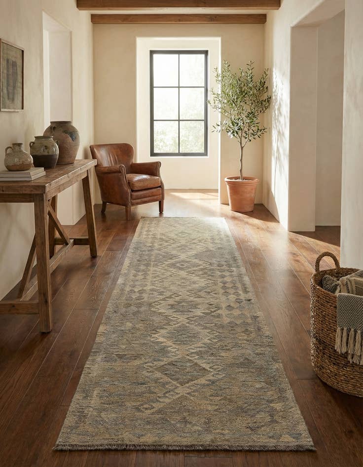 Detail image of 2' 8 x 9' 9 Hand Woven Kilim Maymana Wool Runner Rug