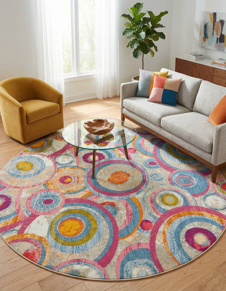 Detail image of  10' x 10'  Washable Modern Indoor / Outdoor Round Rug