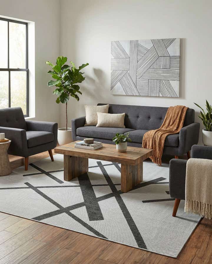 7' 10 x 7' 10 Easy-Clean Modern Indoor / Outdoor Square Rug