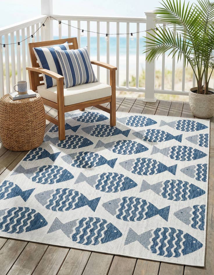 Detail image of 5' 3 x 7'  Washable Coastal Indoor / Outdoor Rug