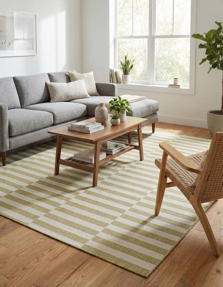 Detail image of 7' 10 x 7' 10  Washable Striped Indoor / Outdoor Square Rug