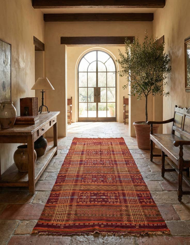 Detail image of 4' 9 x 11' 2  Hand Woven Kilim Fars Wool Runner Rug