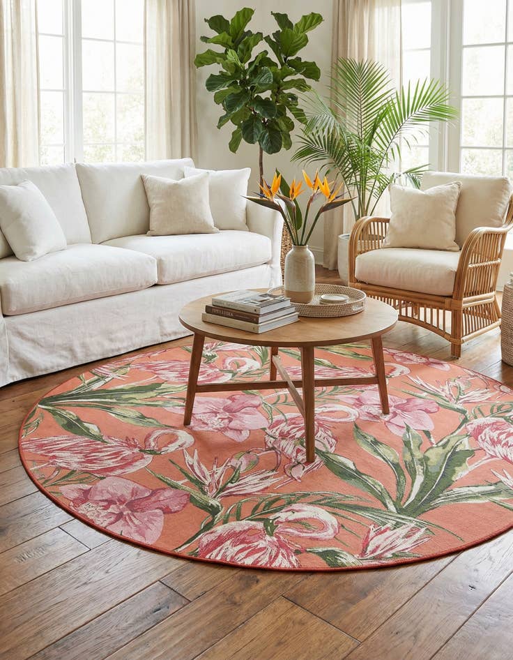 Detail image of  7' 10 x 7' 10  Washable Botanical Indoor / Outdoor Square Rug