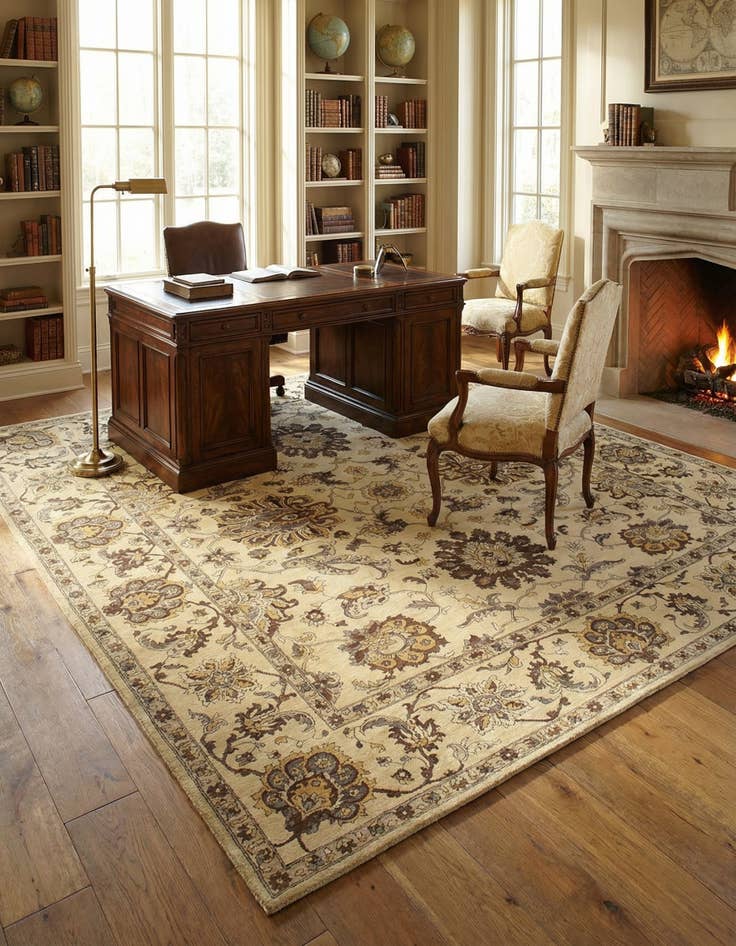 Detail image of 13' 7 x 14' 1  Hand Knotted Peshawar Ziegler Wool Square Rug