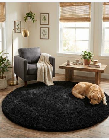 5' 3 x 5' 3 Solid Shag Round Rug
