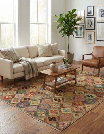 6' 6 x 8' 2 Hand Woven Kilim Modern Wool Rug