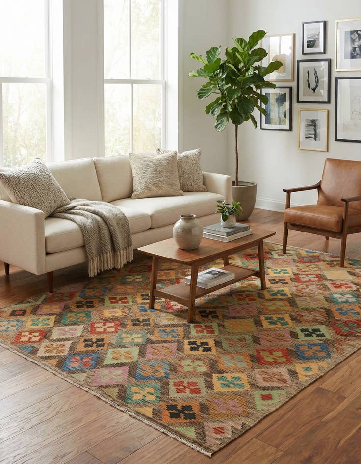 Detail image of 6' 6 x 8' 2  Hand Woven Kilim Modern Wool Rug