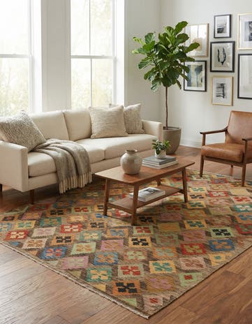 6' 6 x 8' 2 Hand Woven Kilim Modern Wool Rug