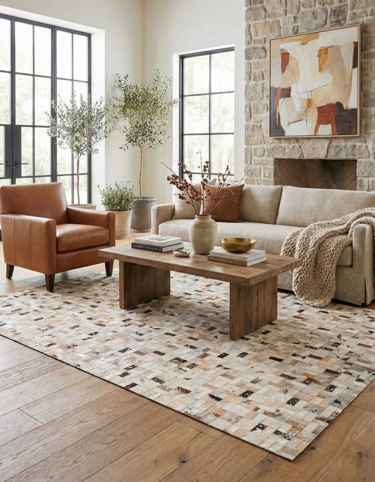 Detail image of 5' 3 x 7' 5 Cowhide Stocks Rug