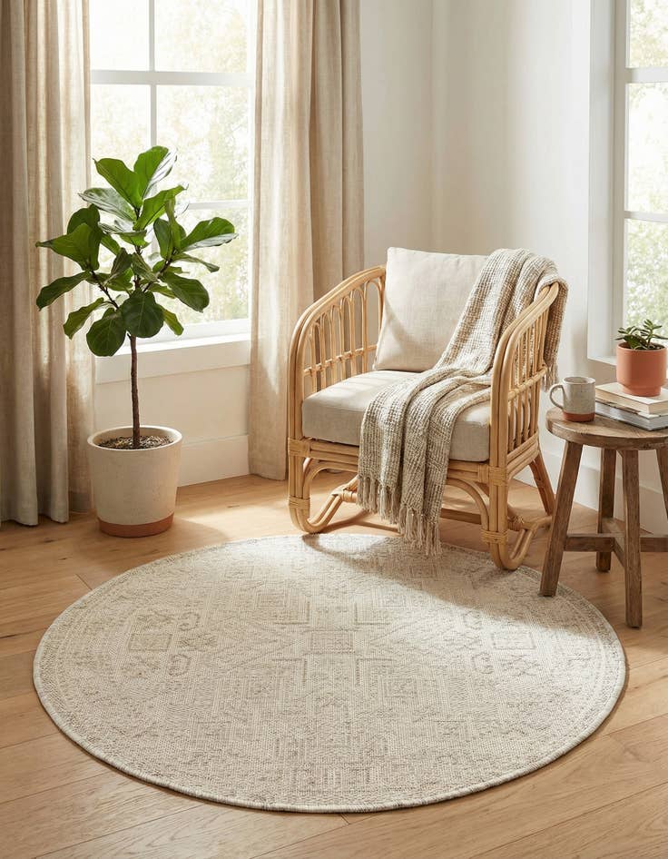 Detail image of 3' x 3'  Washable Aztec Indoor / Outdoor Round Rug