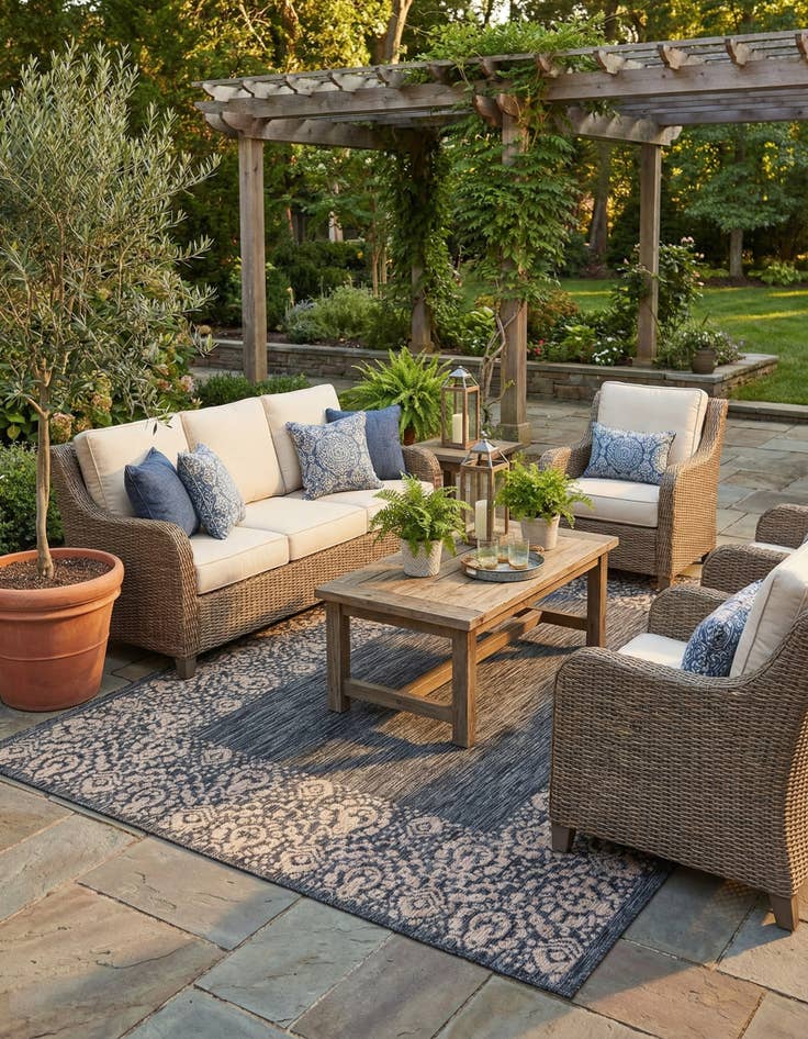 Detail image of  7' 10 x 11'  Washable Border Indoor / Outdoor Rug