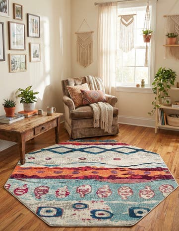 5' 3 x 5' 3 Washable Vivid Octagon Rug
