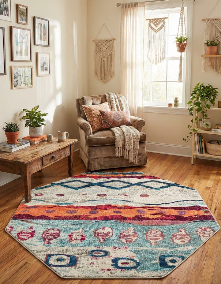 5' 3 x 5' 3 Washable Vivid Octagon Rug