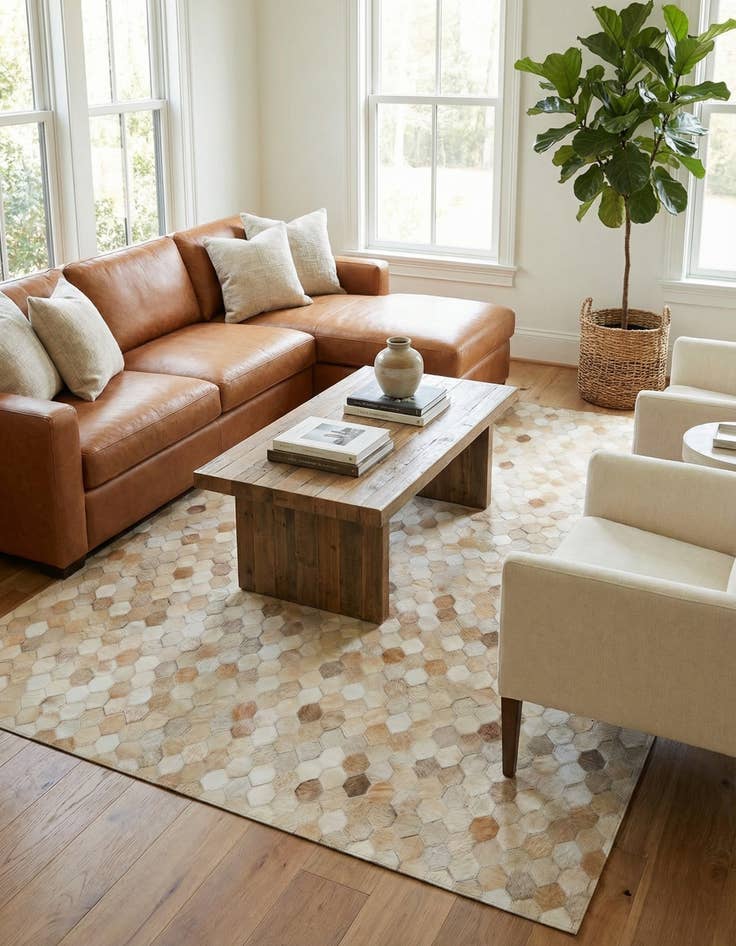 Detail image of 4' 8 x 6' 7 Cowhide Stocks Rug