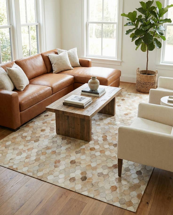 Detail image of 4' 8 x 6' 7 Cowhide Stocks Rug