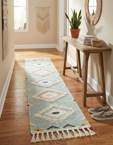 Light Aqua Hand Woven Arizona Wool Runner Rug