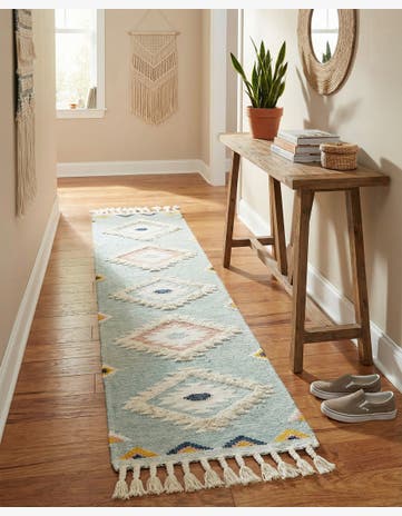 Light Aqua Hand Woven Arizona Wool Runner Rug