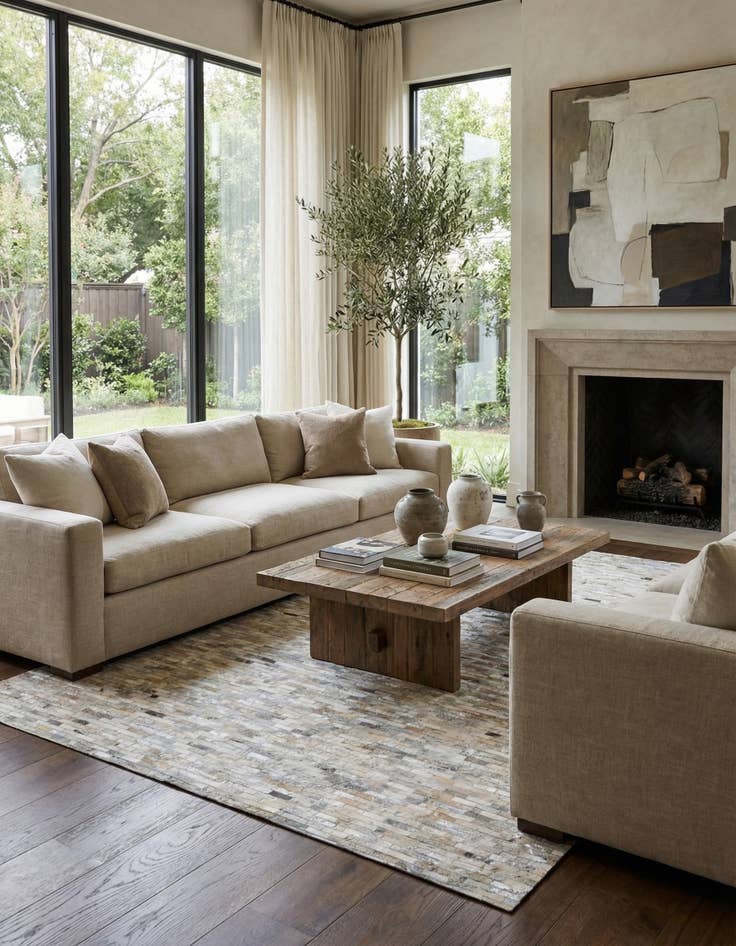 Detail image of 7' 9 x 9' 8 Cowhide Leather Rug