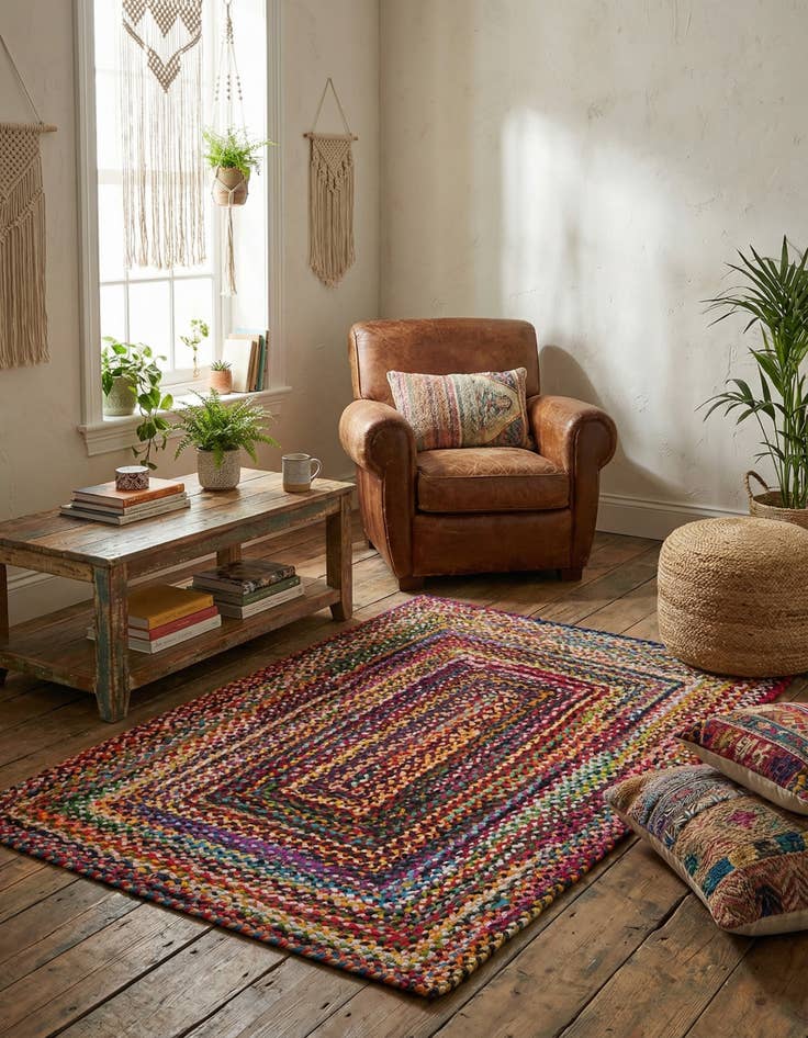 Detail image of  4' 1 x 6' 1  Hand Braided Chindi Rug