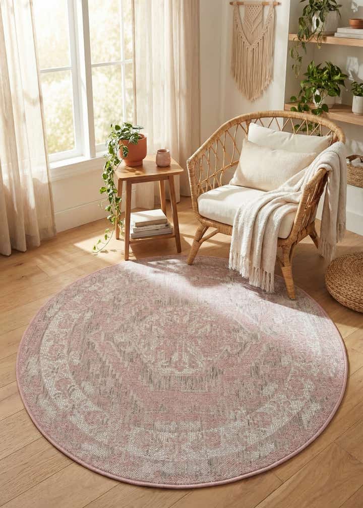 4' x 4' Easy-Clean Traditional Indoor / Outdoor Round Rug