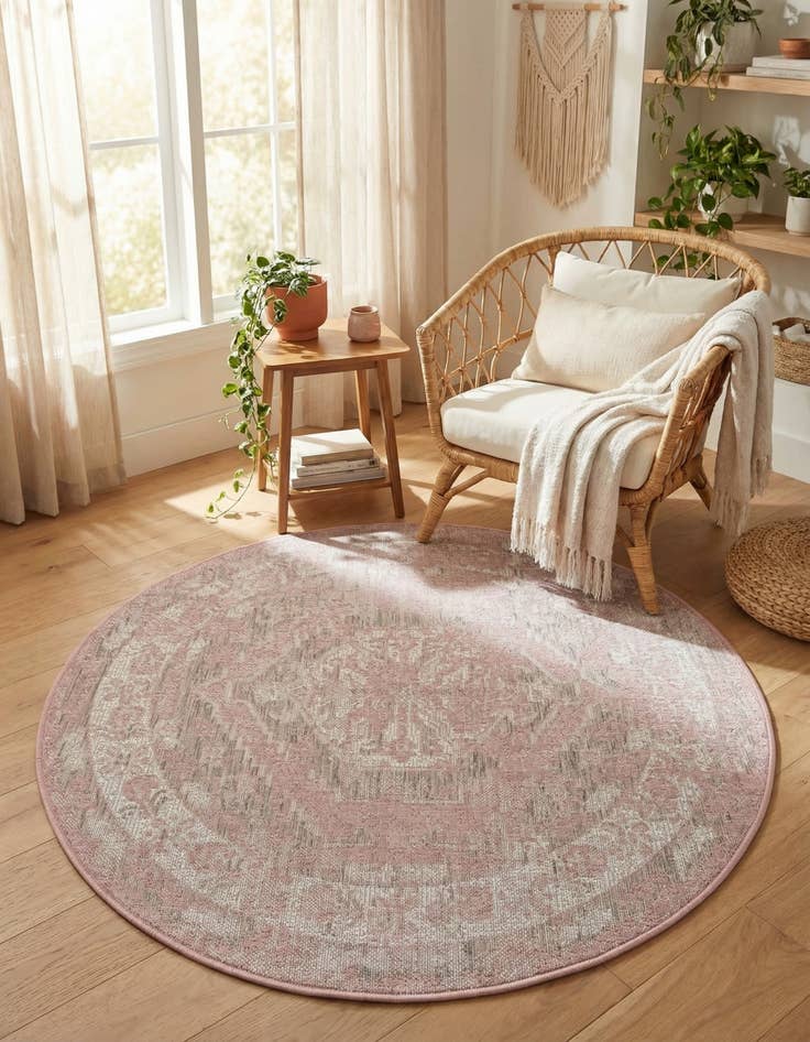 Detail image of 4' x 4'  Washable Traditional Indoor / Outdoor Round Rug