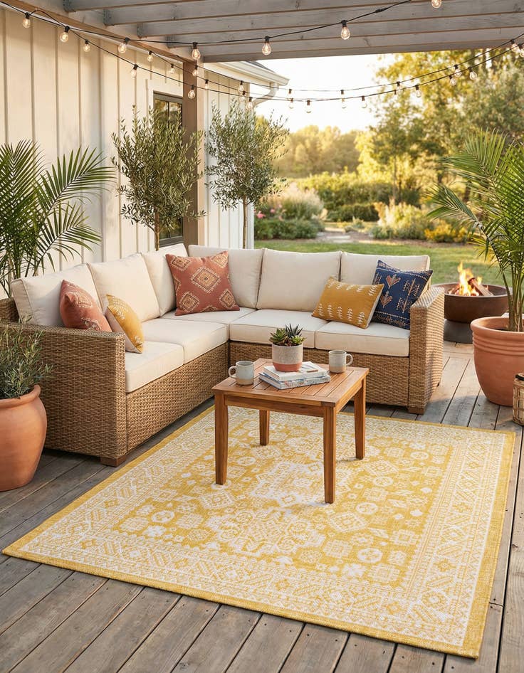 Detail image of 5' 3 x 5' 3  Washable Aztec Indoor / Outdoor Square Rug